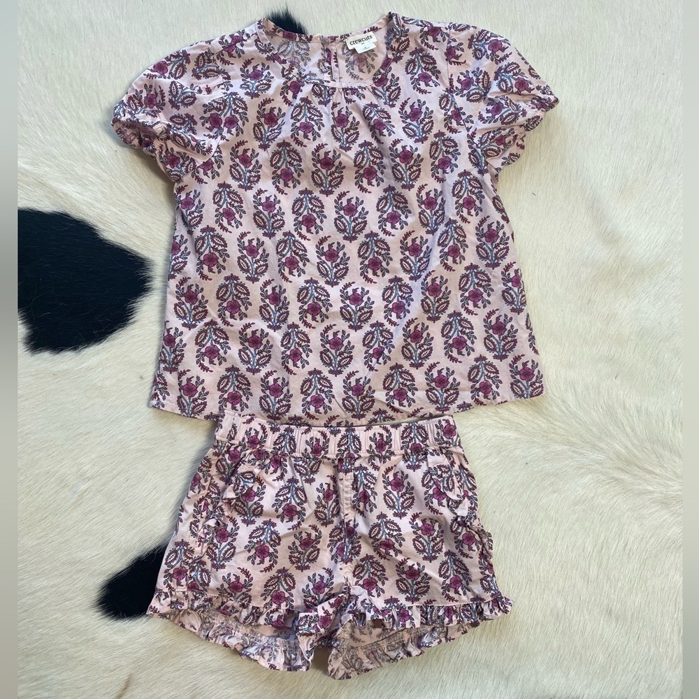Crewcuts matching set printed puff-sleeve blouse and ruffle pull-on shorts